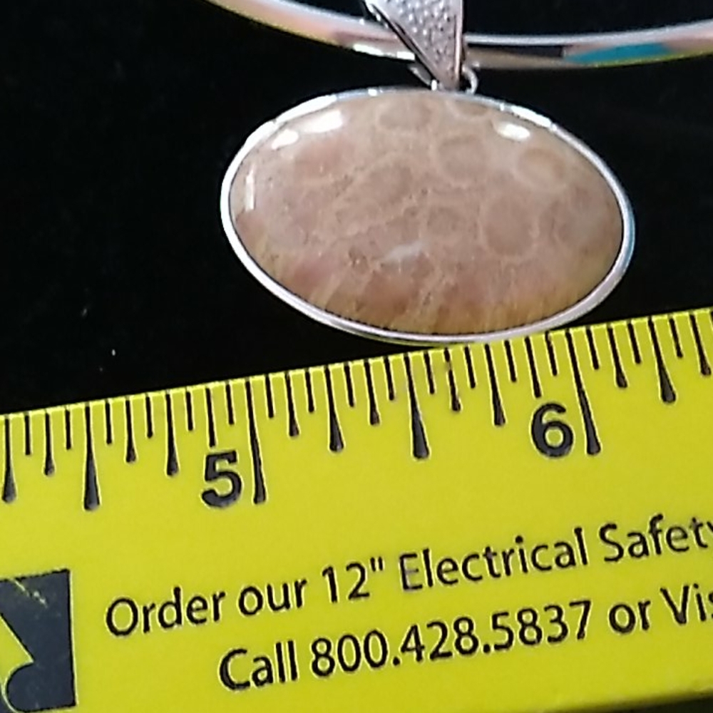 🐚 FOSSIL CORAL PENDANT SILVER over STAINLESS STEEL